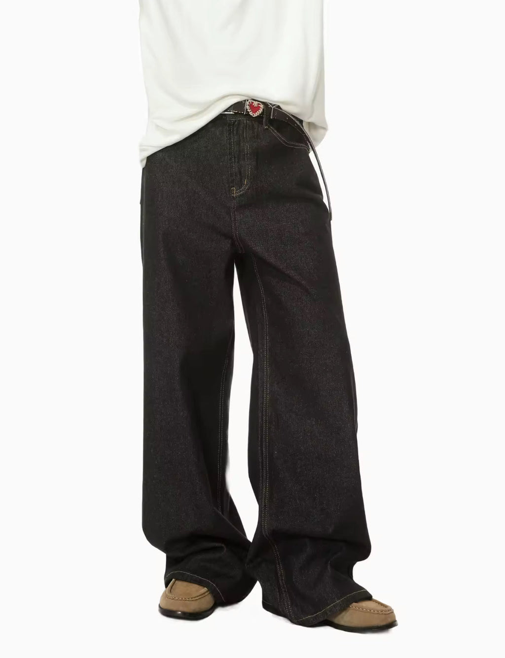 Black Raw Denim Baggy Jeans