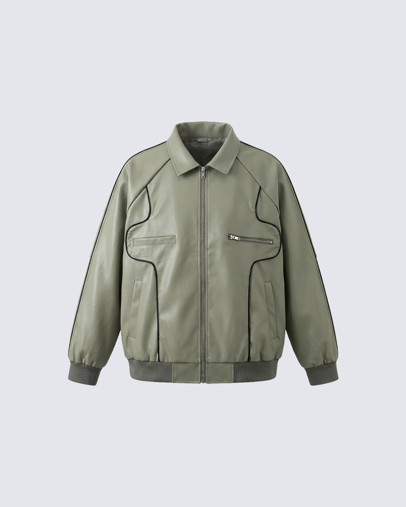 Vintage-Inspired Faux Leather Bomber Jacket