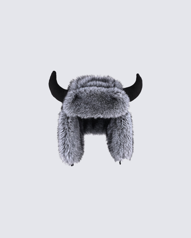 Horn Faux Mink Fur Trapper Hat