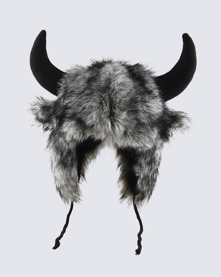 Black Horn Faux Fur Trapper Hat