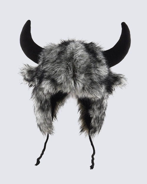 Black Horn Faux Fur Trapper Hat