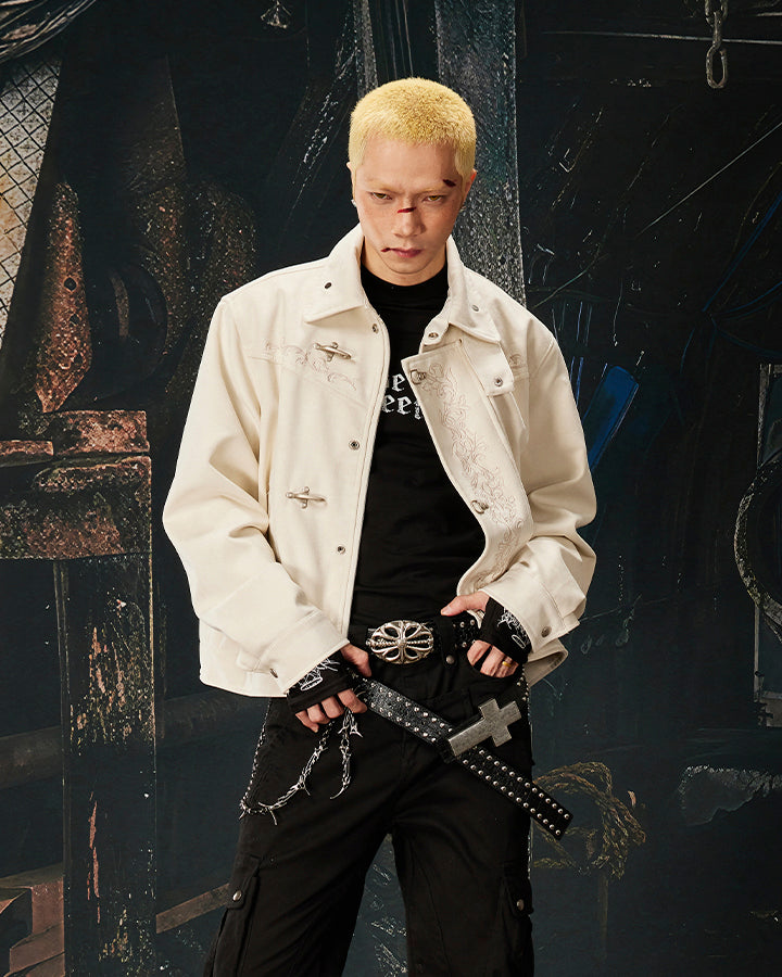 Stand Collar Buckle Embroidered Jacket