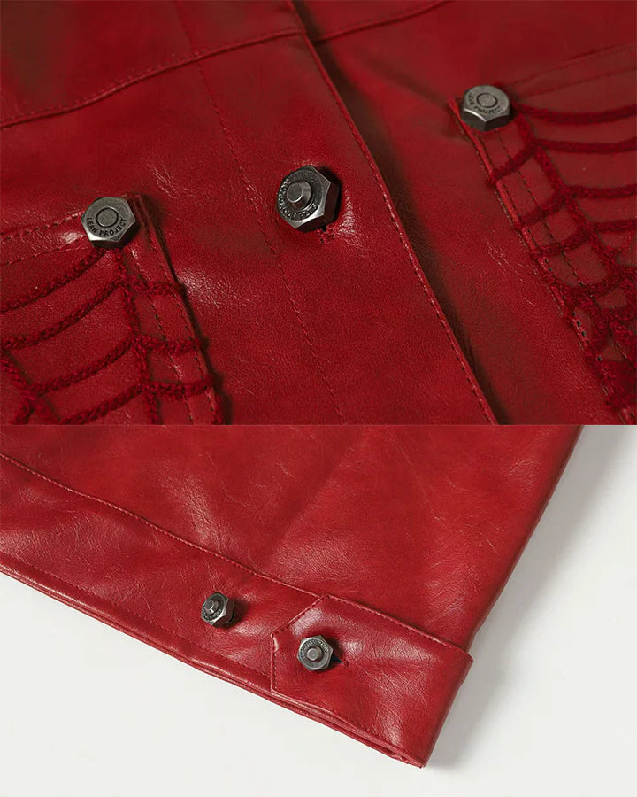 Faux Leather Jacket with Spiderweb Panels