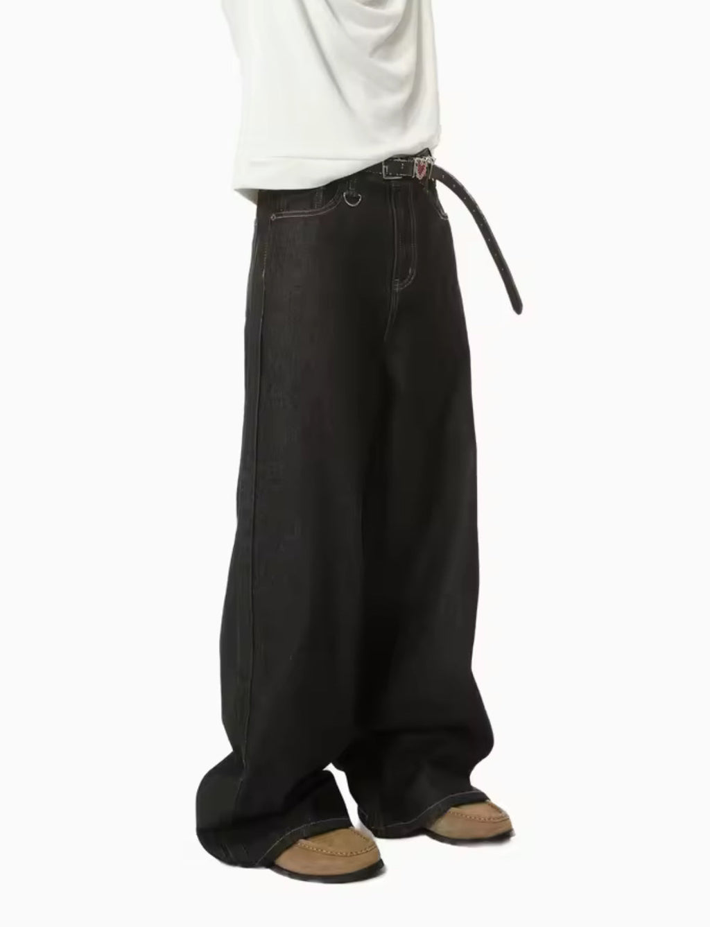 Black Raw Denim Baggy Jeans