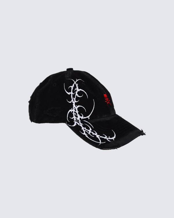 Gothic Skull Embroidered Distressed Baseball Cap