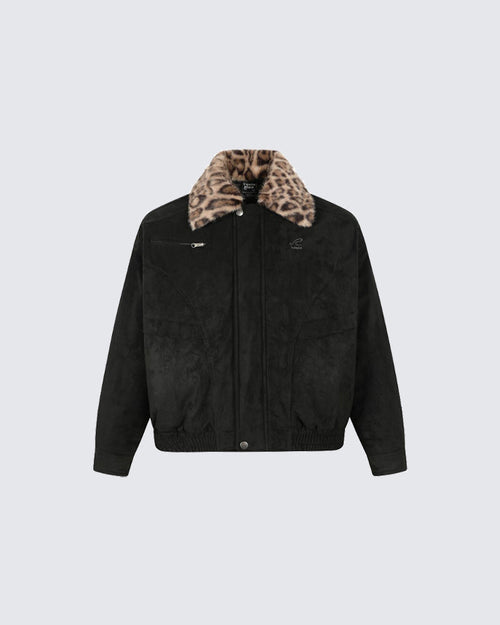 Barn-Style American Leopard Faux Suede Jacket