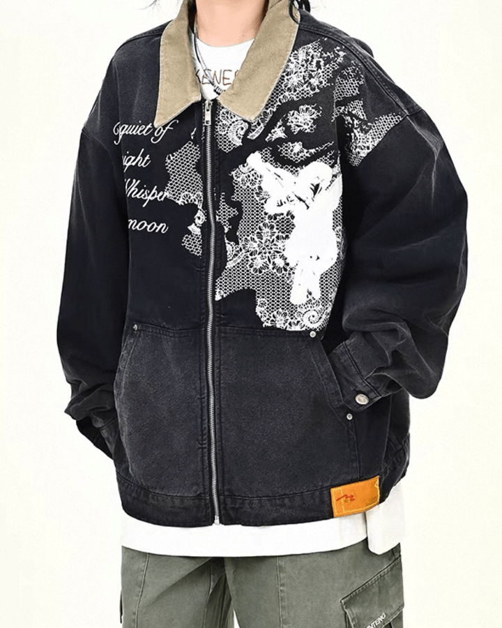 Angel Graphic Embroidered Vintage Washed Jacket