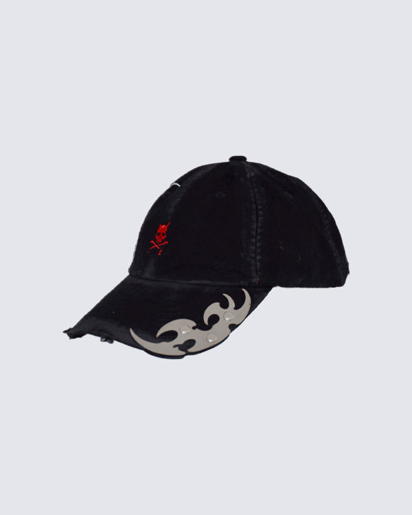 Gothic Skull Embroidered Distressed Baseball Cap