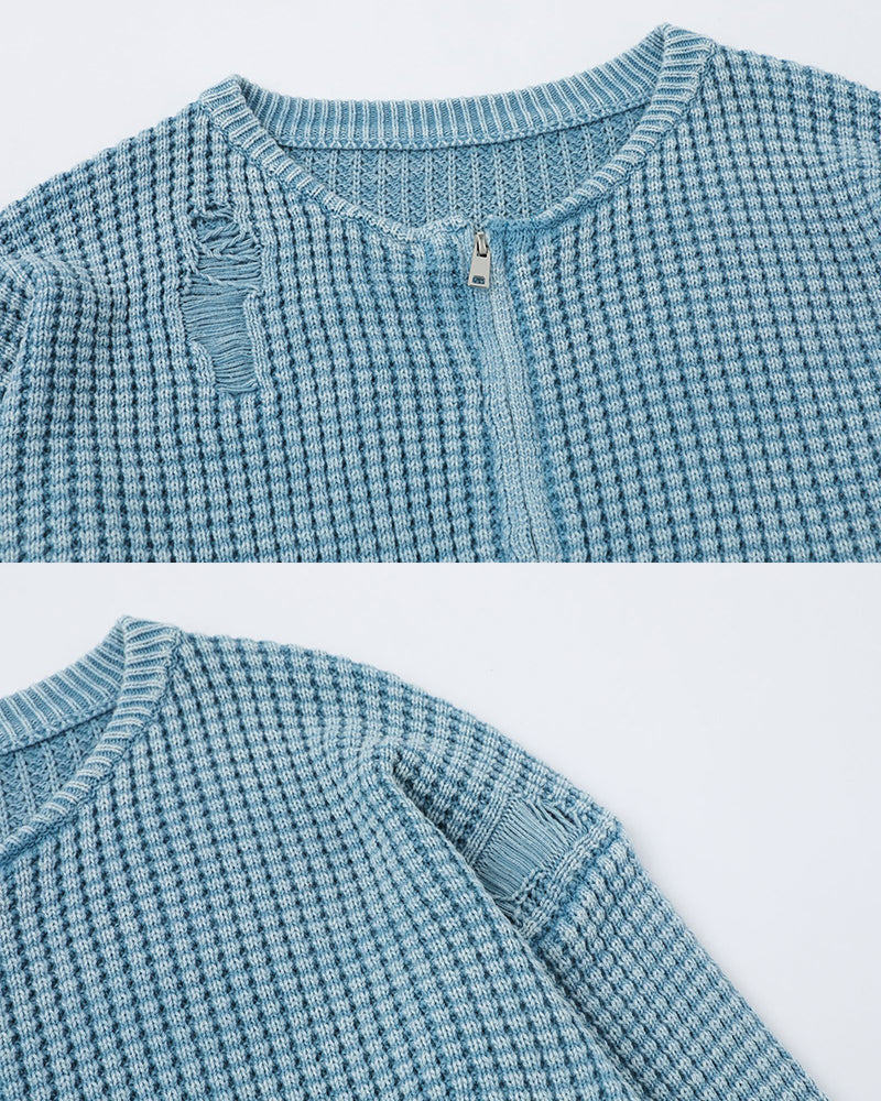 Vintage Distressed Zip Knit