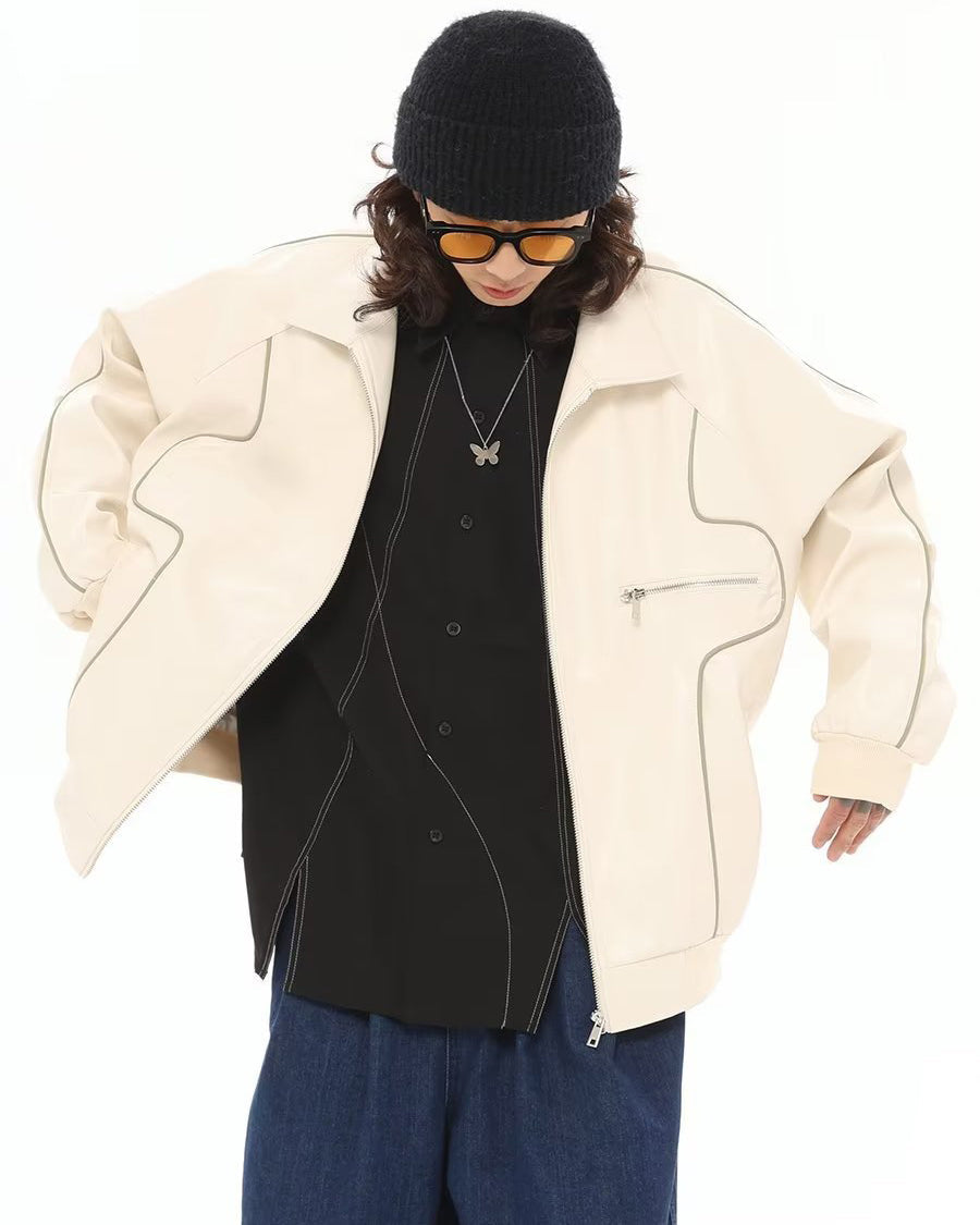 Vintage-Inspired Faux Leather Bomber Jacket