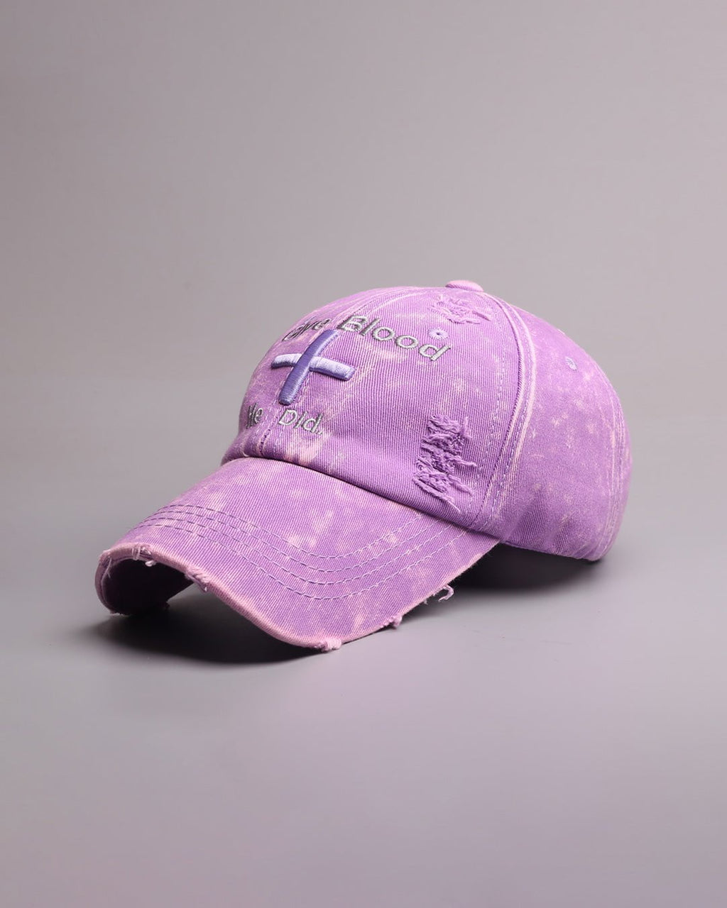 Distressed 'Give Blood He Did' Baseball Cap with Cross Design – Streetwear Style