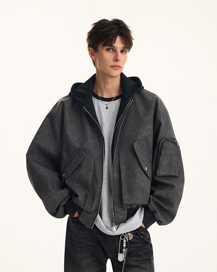 Black Layered Hooded Couple Jacket