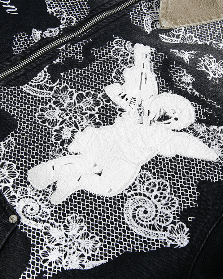 Angel Graphic Embroidered Vintage Washed Jacket