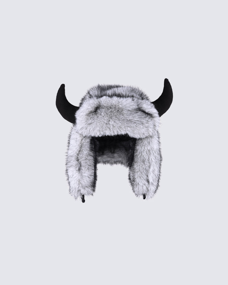 Horn Faux Mink Fur Trapper Hat