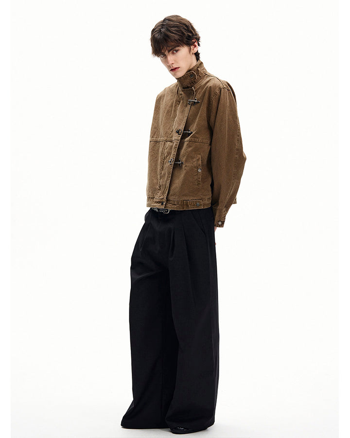 Buckled Stand-Collar Aircraft Buckle Utility Jacket