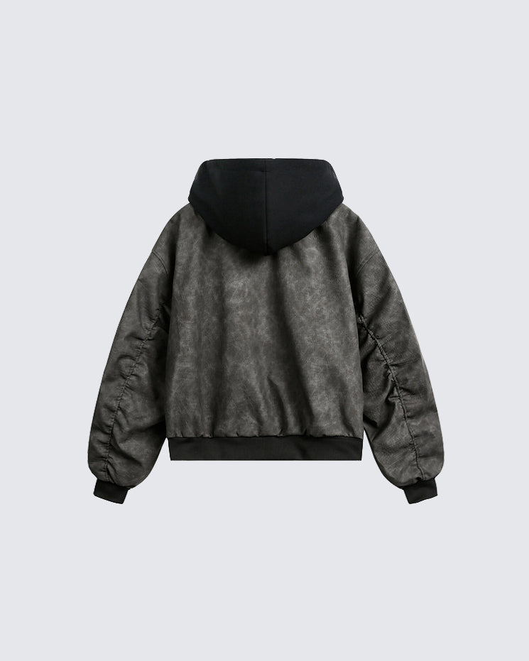 Black Layered Hooded Couple Jacket