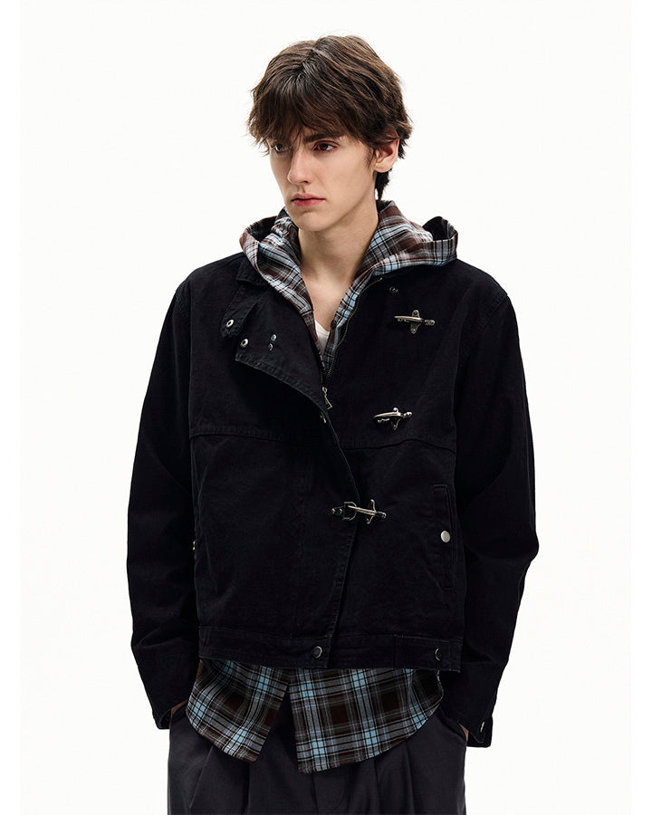 Buckled Stand-Collar Aircraft Buckle Utility Jacket