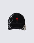 Gothic Skull Embroidered Distressed Baseball Cap