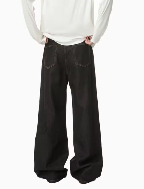 Black Raw Denim Baggy Jeans