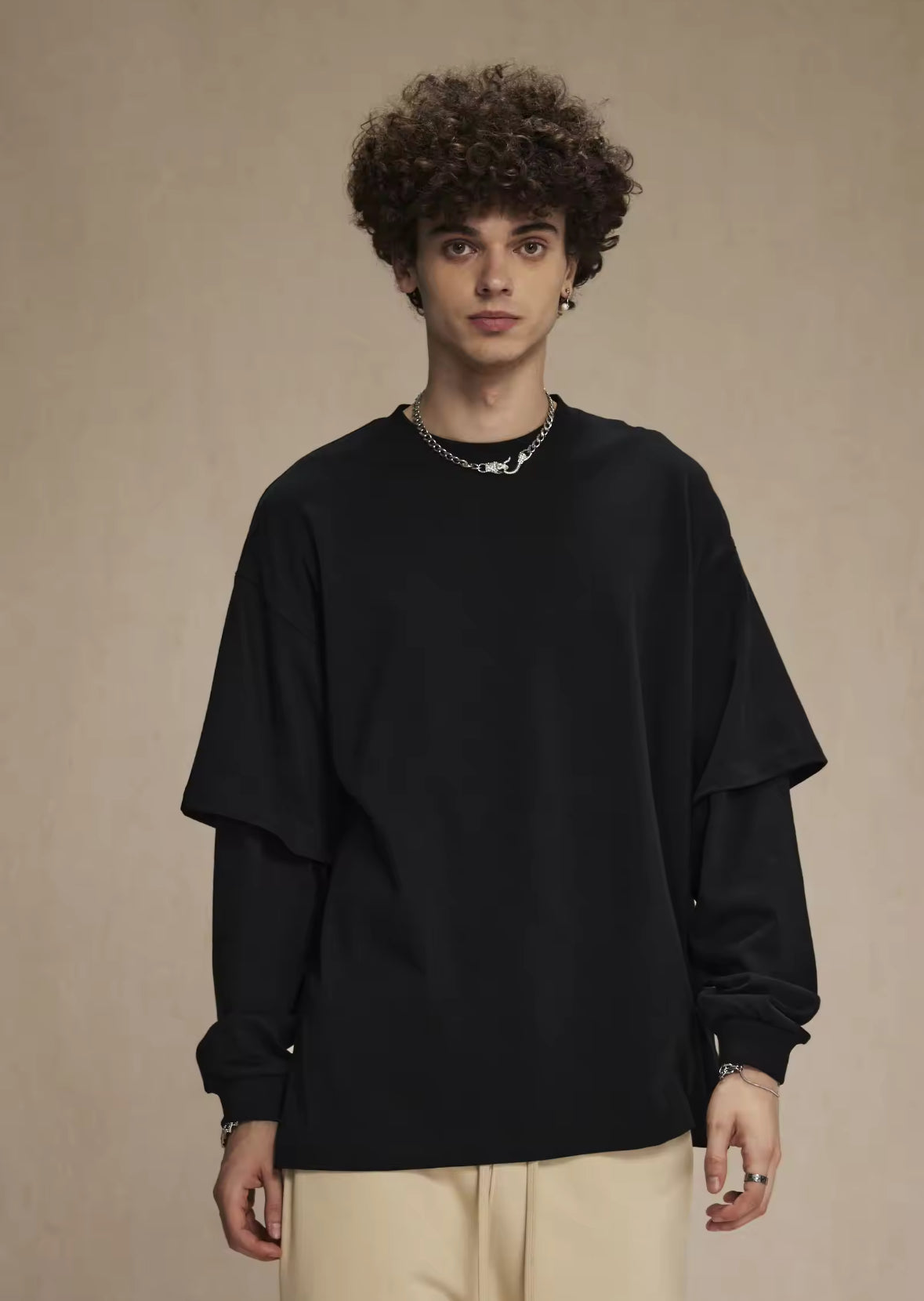 Black Double Layered Long Sleeve Shirt