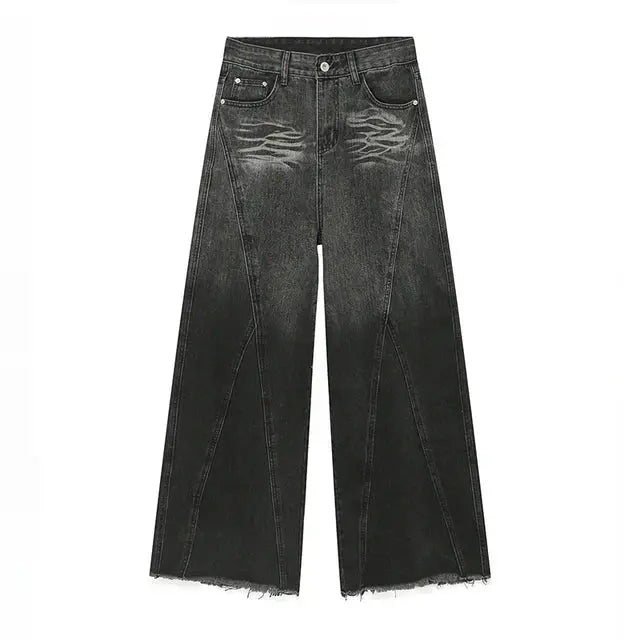 Faded Black Baggy Embroidered Jeans