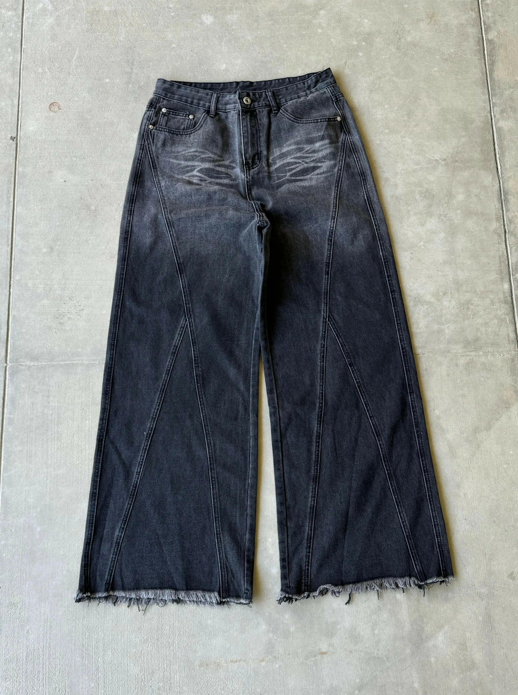 Faded Black Baggy Embroidered Jeans