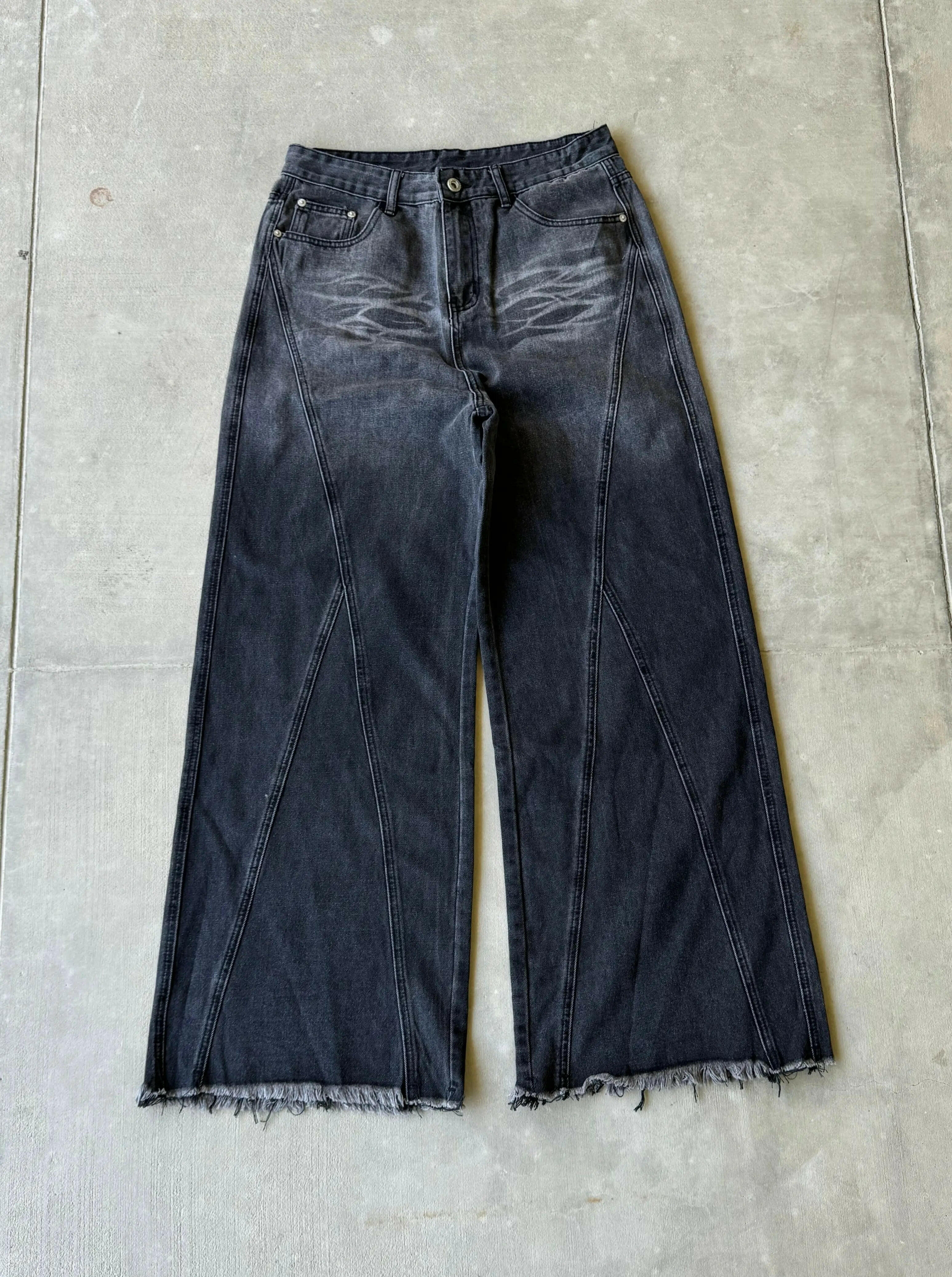 Faded Black Baggy Embroidered Jeans