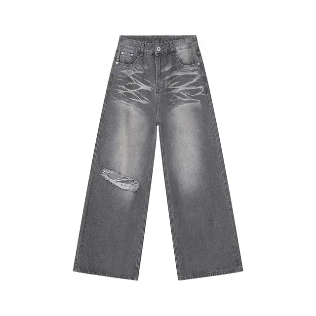 Faded & Distressed Gray Baggy Jeans