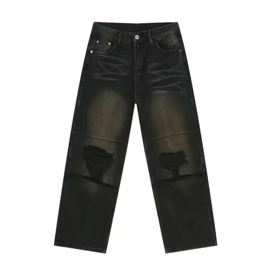 Black Desert Wash Blowout Knee Wide Leg Jeans