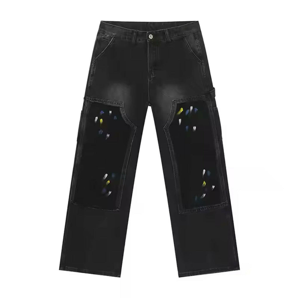 Black Paint Splatter Double Knee Wide Leg Jeans