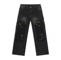 Black Paint Splatter Double Knee Wide Leg Jeans