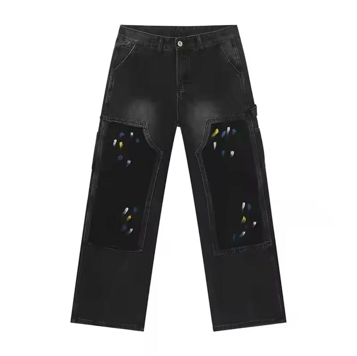 Black Paint Splatter Double Knee Wide Leg Jeans