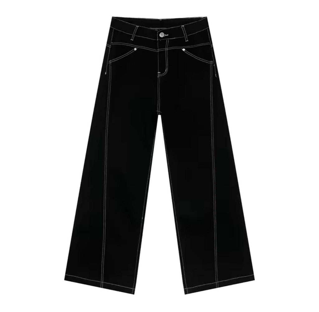 Black Reverse Stitch Baggy Jeans