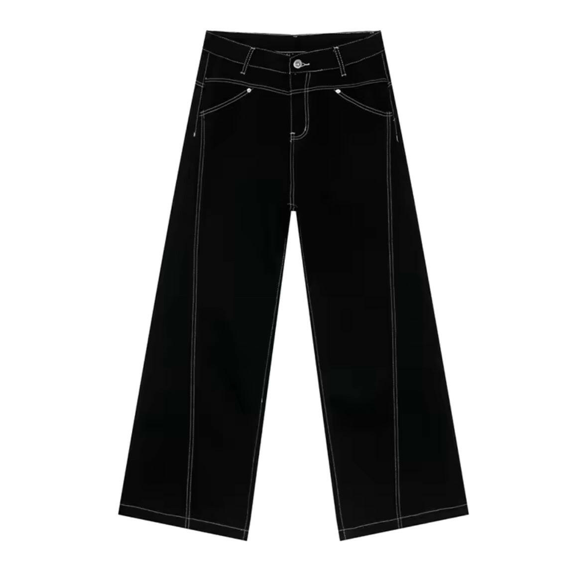 Black Reverse Stitch Baggy Jeans