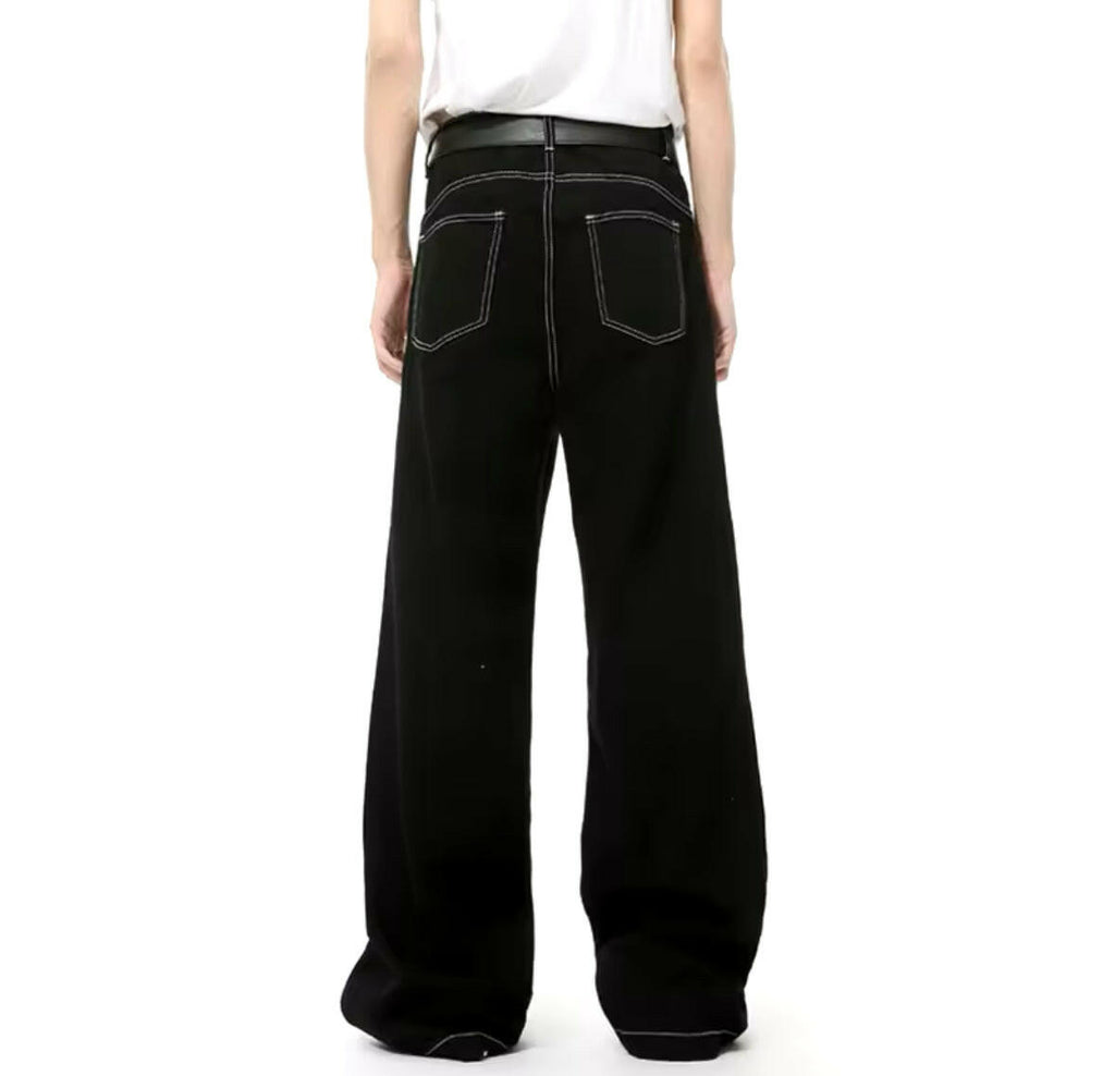 Black Reverse Stitch Baggy Jeans
