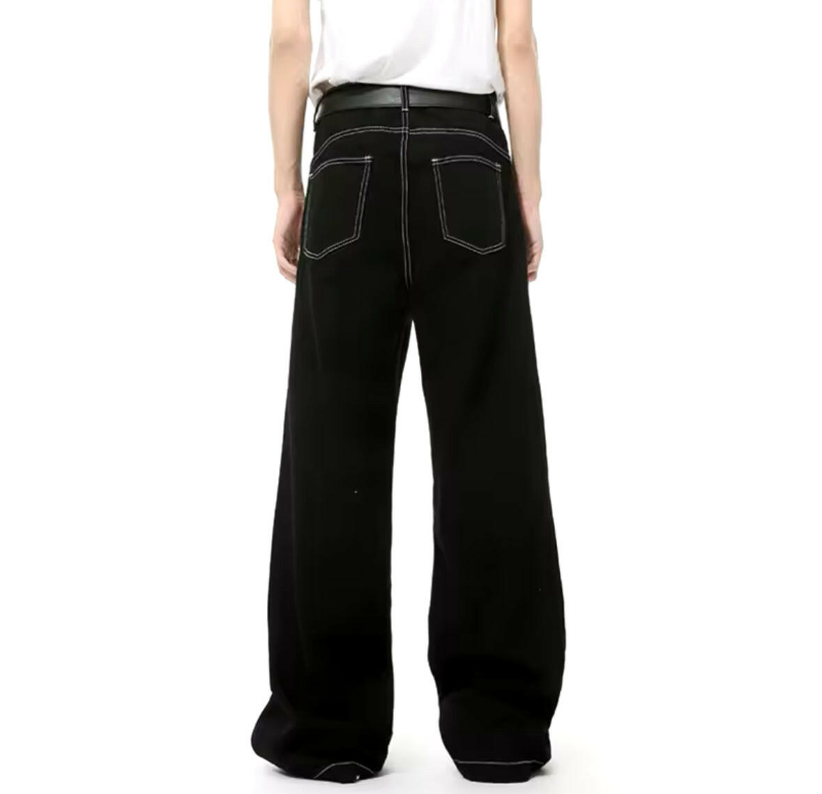 Black Reverse Stitch Baggy Jeans