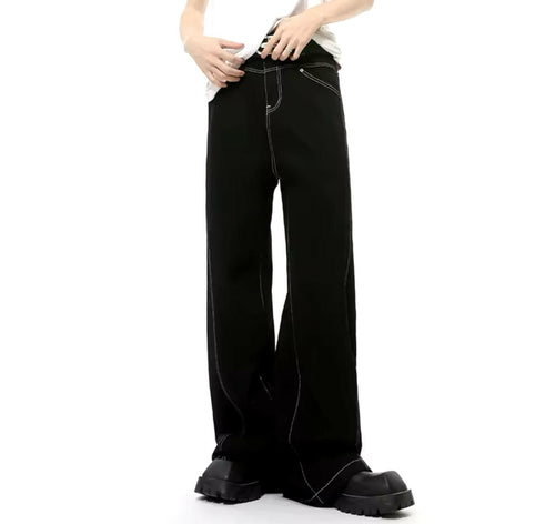Black Reverse Stitch Baggy Jeans