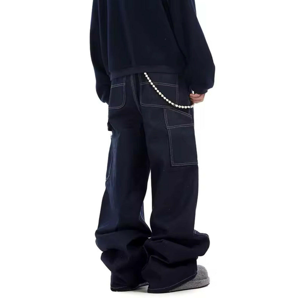 Raw Denim Double Knee Carpenter Baggy Jeans