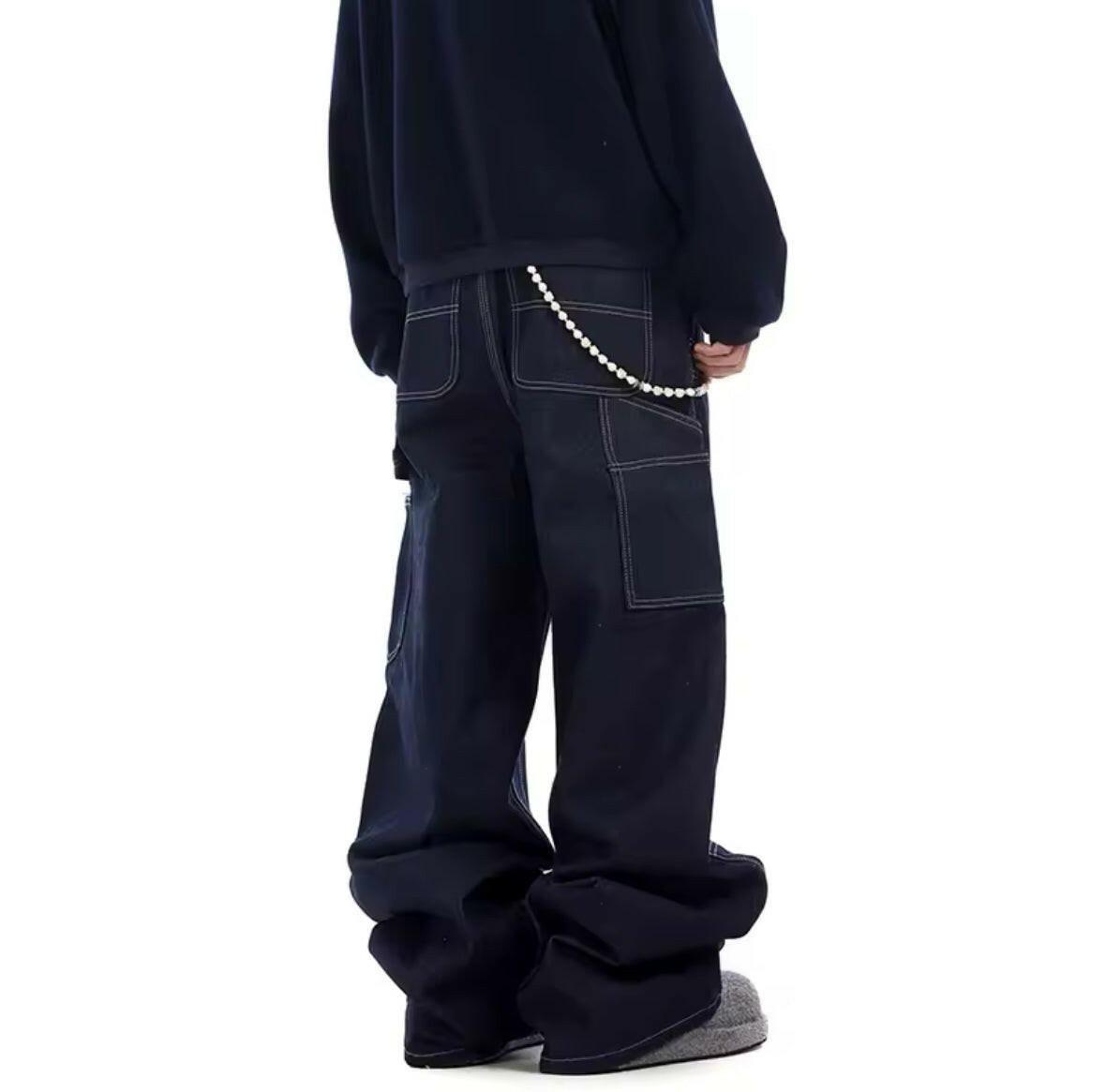 Raw Denim Double Knee Carpenter Baggy Jeans