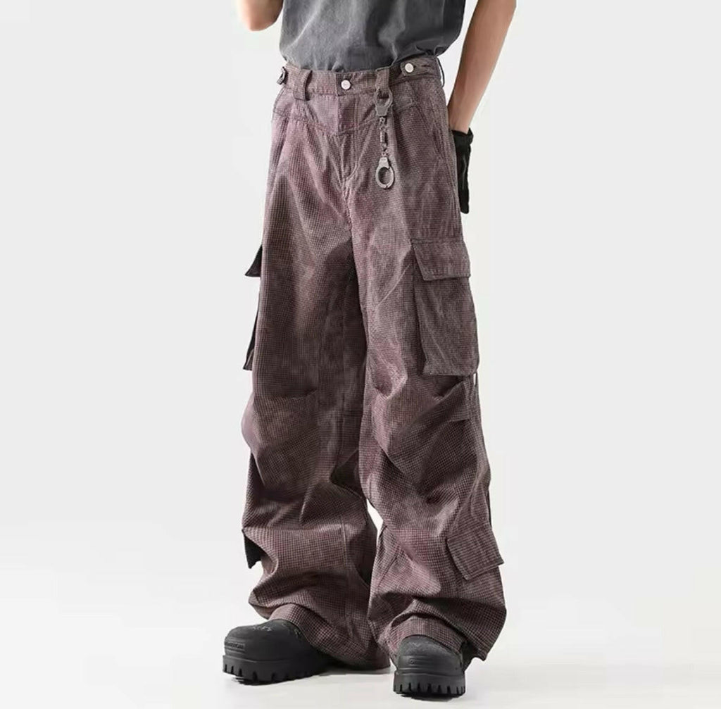 Burgundy Textured Cargo Pants