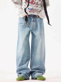 Blue Rhinestone Baggy Jeans