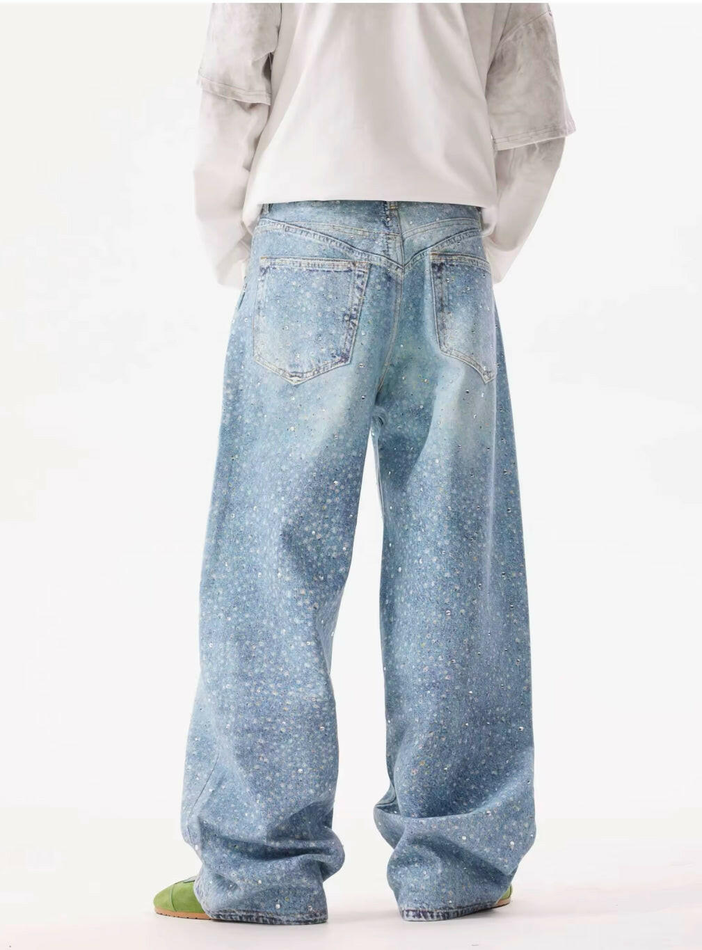 Blue Rhinestone Baggy Jeans