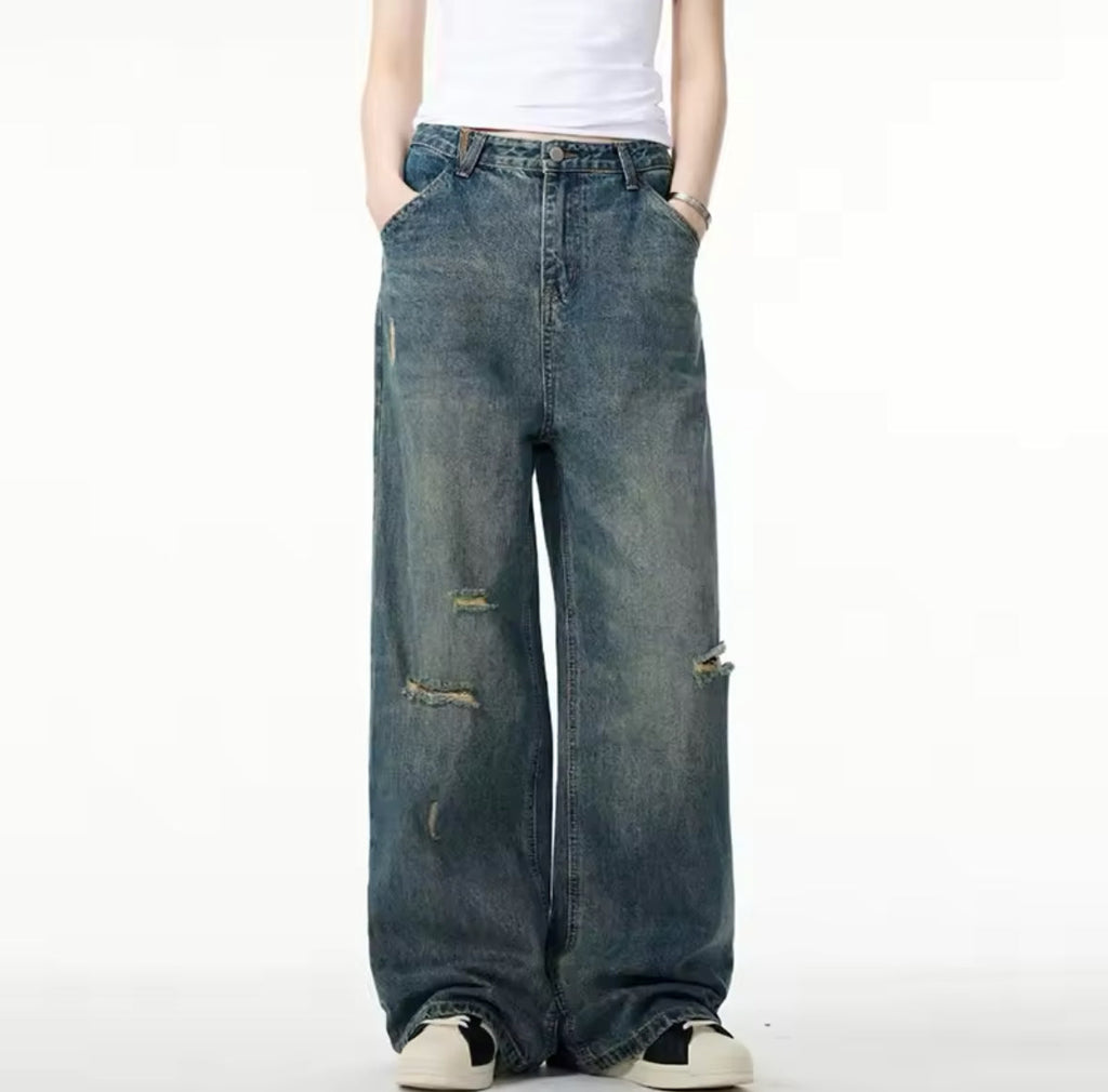 Distressed Blue Baggy Jeans
