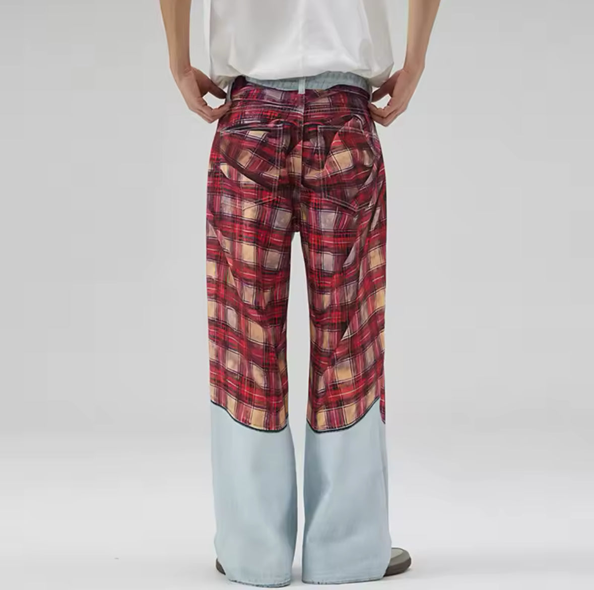 Flannel Graphic Blue Wide Leg Jeans