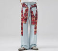 Flannel Graphic Blue Wide Leg Jeans