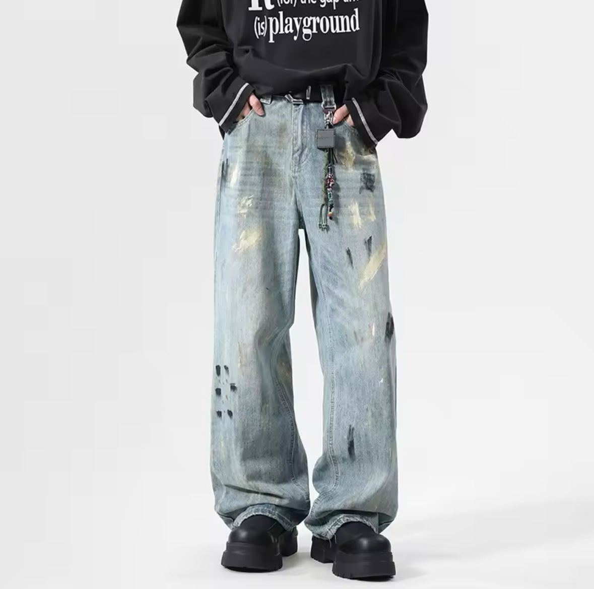 Painted Light Blue Baggy Jeans