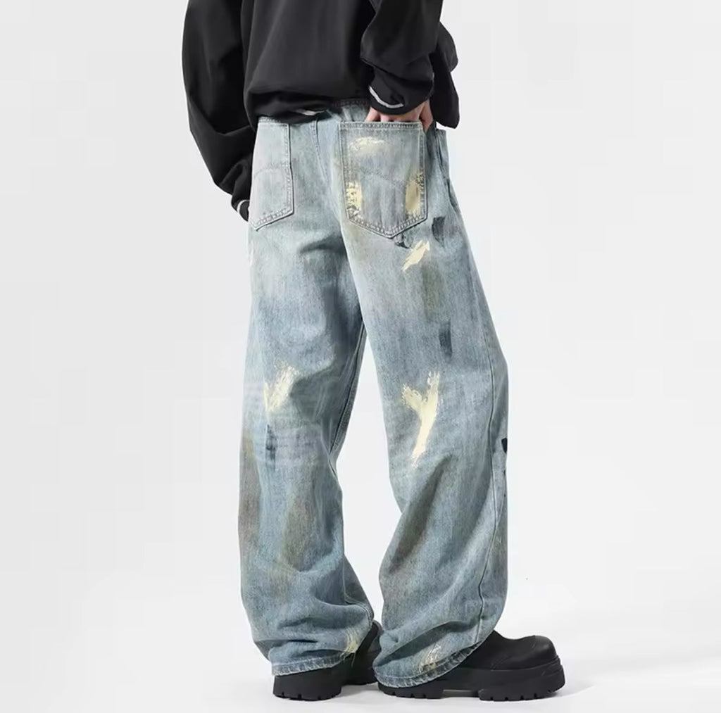Painted Light Blue Baggy Jeans