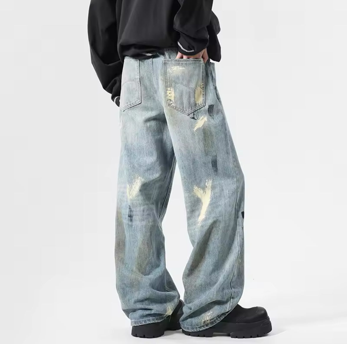 Painted Light Blue Baggy Jeans