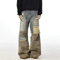 Blue to Camo Distressed Baggy Jeans