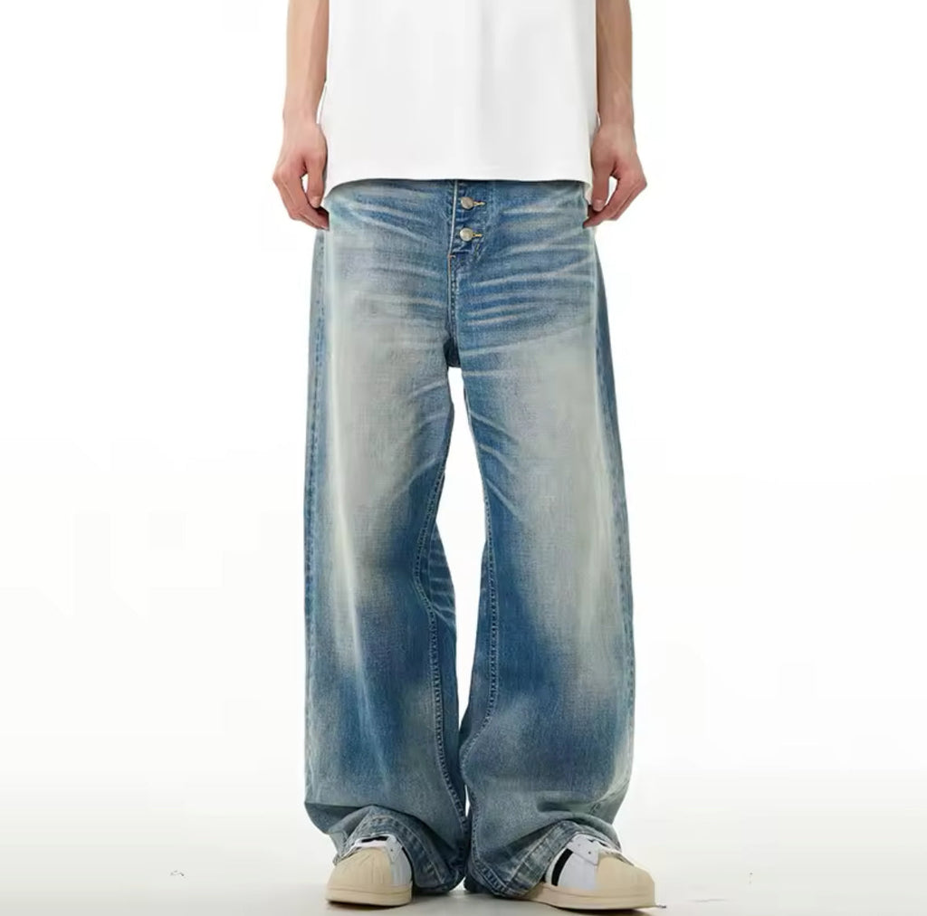 Faded Blue Button Fly Baggy Jeans